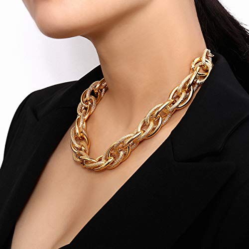 Asphire Punk Twist Rope Choker Necklace Gold Chunky Carved Link Chain Statement Necklace Boho Twist Necklace Jewelry Gift for Women