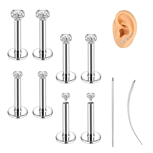 18G/16G Labret Jewelry Surgical Steel Internal Thread | CZ Stud, Lip Nose Piercing Studs, Flat Back, Medusa Monroe Lip Cartilage Earring, 2/2.5/3/4mm CZ - color: 16G,7mm-bar,2/2.5/3/4mm-CZ,Silver