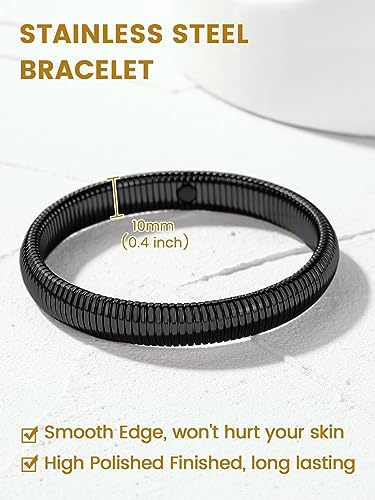 KeyStyle Bangle Bracelets For Women, Stainless Steel Stretch Bracelet Wide | 14K Gold/Rose Gold/Black/Silver Plated Flexible Wide Twisted Link Chain Wristband Jewelry, 10Mm, 16Mm, 20Mm - color: 10mm -Black