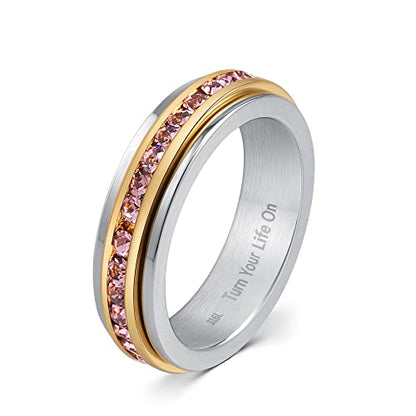 Muses Art Design Fidget Rings, Anxiety Rings, Spinner Rings, Band Rings with Birthstone, Stainless Steel, Women and Men, Meditation Rings, Thumb Rings, Stress Relieving and Anxiety Reducing - color: June - Alexandrite