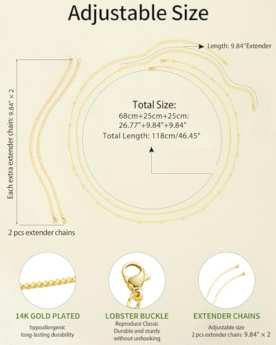Gold Body Chain for Waist for Women 2Pcs, Jewelry for Beach Accessories | 26.77-52.36In, Adjustable, 14K Gold-plated, Waterproof, Equipped with 2 Extension Chains, Brass, Great for Beach/Dating/Party - style: Bead chain