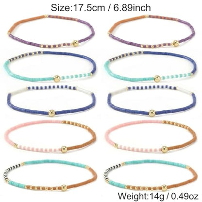 Colorful Stackable Rice Small Mini Seed Beaded Bracelets Set For Women, Handmade Dainty Boho Gold Glass Stretch Accessories Jewelry,Summer Beach Party Daily Friendship Gift - color: 10Pcs Blue Pink Brown