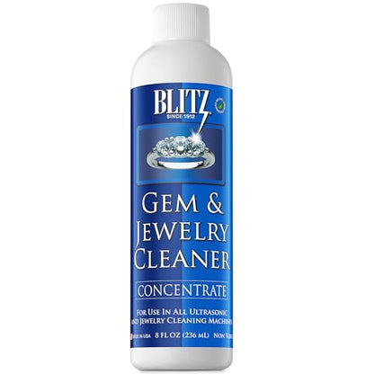 Blitz Gem & Jewelry Cleaner Concentrate Refill for Ultrasonic Machines 8 oz | Liquid Concentrate for Gold, Silver, & Platinum Jewelry Cleans Non-Porous. - size: 8 Ounce (Pack of 1)