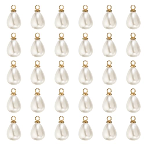 PATIKIL Pearl Charm, 50Pcs Pearl Beads Teardrop Faux Pearl Pendant Charm with Loop for Jewelry Making Bracelets Earrings Necklace - color: Gold, size: 10x8mm