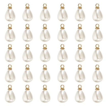PATIKIL Pearl Charm, 50Pcs Pearl Beads Teardrop Faux Pearl Pendant Charm with Loop for Jewelry Making Bracelets Earrings Necklace - color: Gold, size: 10x8mm