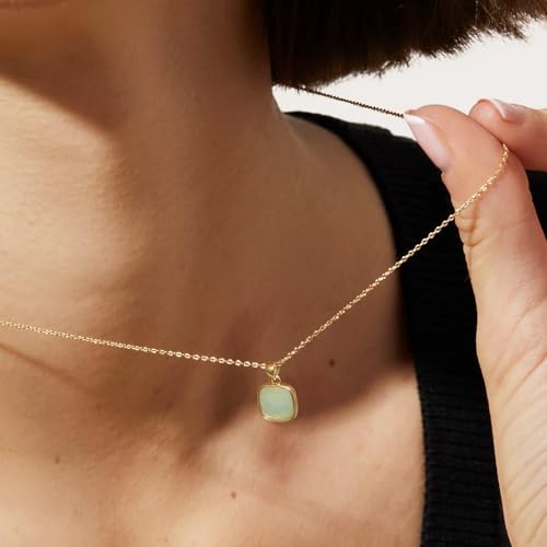 KissYan Healing Crystal Necklace, 14K Gold Plated Natural Stone Pendant Necklace Reiki Quartz Amethyst Citrine Gemstone Spiritual Jewelry Gifts for Women Girls - color: A-Aquamarine-Square