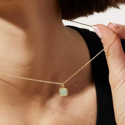 KissYan Healing Crystal Necklace, 14K Gold Plated Natural Stone Pendant Necklace Reiki Quartz Amethyst Citrine Gemstone Spiritual Jewelry Gifts for Women Girls - color: A-Aquamarine-Square