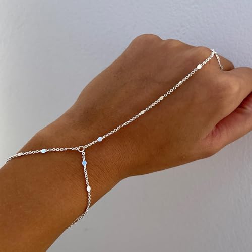 3PCS 14K Gold-Plated Hand Chain Bracelets for Women, Stack Bracelets Set Adjustable, Trendy Dainty Ring Bracelet Hand Chain - color: sliver-3-dainty