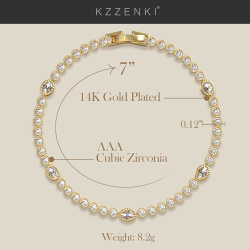 Gold Bracelets for Women, 3mm Cubic Zirconia Tennis Bracelet 7 Inch Gold Jewelry - color: White