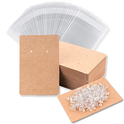 Earring Display Cards with 100 Pcs Earring Holder Cards 200 Pcs Earring Backs and 100 Jewelry Packaging for Earrings Necklace Jewelry Bags 3.5x2.4 Inches (Brown) - color: ZK100-Brown