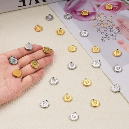 2 Colors Round Stainless Steel Charm for Jewelry Making 20pcs Lucky Clover Charms Bulk with Jump Rings - color: Clover Gold Silver