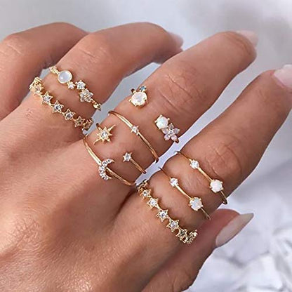 62-101Pcs Vintage Knuckle Rings Set Stackable Midi Rings for Women Bohemian Gold Silver Crystal Joint Finger Jewelry Pack (58Pcs)