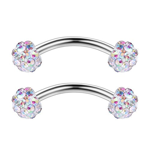 3PRS 16G 3/8" (10MM) Stainless Steel 3mm CZ/Gems/Ball Curved Barbell Eyebrow Tragus Lip Belly Ring Piercing Jewelry - Rainbow - color: 6PCS - Rainbow