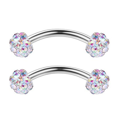 3PRS 16G 3/8" (10MM) Stainless Steel 3mm CZ/Gems/Ball Curved Barbell Eyebrow Tragus Lip Belly Ring Piercing Jewelry - Rainbow - color: 6PCS - Rainbow