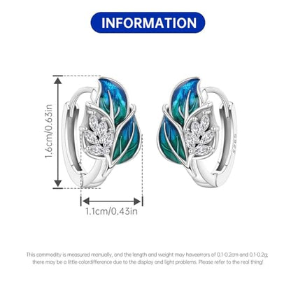 Floral Hoop Earrings 925 Sterling Silver with 14K Gold Plating – Lightweight CZ Flower Hoops | Hypoallergenic Jewelry for Women | Gift Box + Polishing Cloth - color: 16mm Leaf earrings