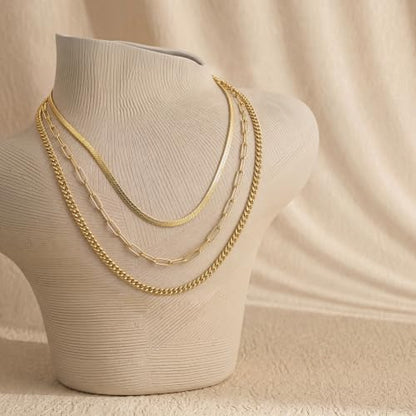 Tewiky Layered Necklaces for Women 14k Gold Plated Chain Necklace Set | Chunky Herringbone/Snake/Rope/Box/Cuban Link Chain for Women, Layering Stack Choker Necklace, Dainty Jewelry Set Non Tarnish - color: Gold--style K