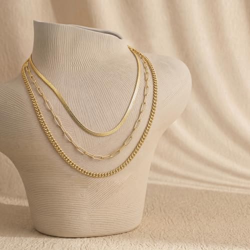 Tewiky Layered Necklaces for Women 14k Gold Plated Chain Necklace Set | Chunky Herringbone/Snake/Rope/Box/Cuban Link Chain for Women, Layering Stack Choker Necklace, Dainty Jewelry Set Non Tarnish - color: Gold--style K