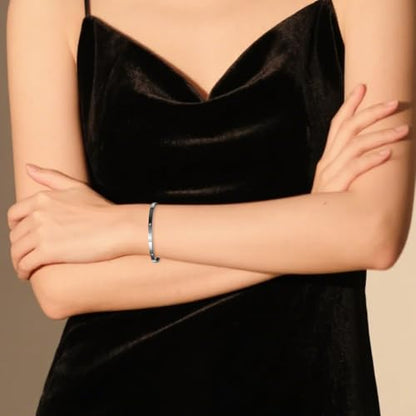 4mm Width Thin Love CZ Bangle Bracelet for Women - color: Silver