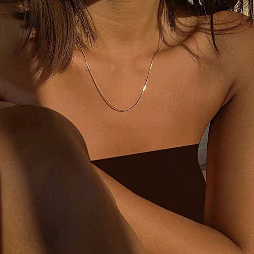 DEARMAY 14K Gold Plated Herringbone Necklaces for Women, Dainty Gold Snake Choker Chain Non Tarnish Trendy Simple Thin & Chunky Options Neckalce 1.5/3/5/6/8mm Chain Jewelry for Gifts - color: SL-1.5MM 18"-Herringbone Necklace