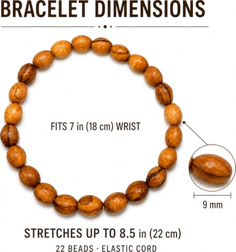 Olive Wood Spiritual Bracelet from Bethlehem - Handmade 9mm Oval Wood Bead Stretch Mala for Yoga Meditation Mindfulness, Boho Wooden Jewelry, Single Oval Wood Bead Bracelet