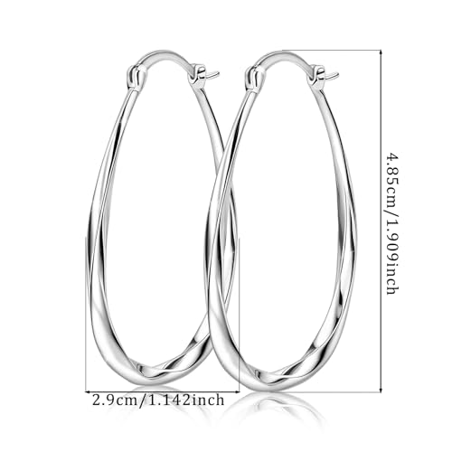Sterling Sliver Hoop Earrings - Silver Oval Hoop Stud Earrings for Sensitive Ears for Women