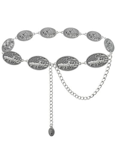 TOPACC Cowgirl Belts for Women Metal Rodeo Concho Western Chain Belt | Adjustable Cowboy Western Belt for Dresses Jeans Boho Country Concert Outfit - color: B-silver, size: Fit Waist: 34-36 in
