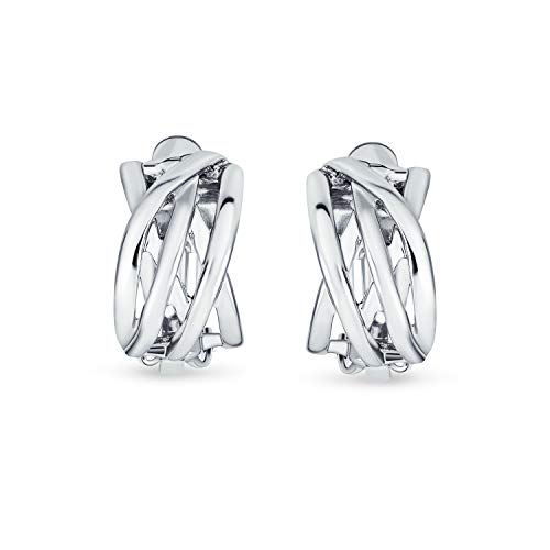 Bling Jewelry Casual Wide Criss Cross Clip On Earrings For Women Lightweight Non Pierced Ears Rhodium Plated Rose Yellow Gold Plated - color: Silver A