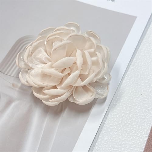9cm Wedding Fabric Flower Brooch Pin Hair Clip for Women Men Elegant Big Camellia Rose Floral Brooches Lapel Pins Dainty Holiday Party Costume Dress Accessories Jewelry - color: Beige