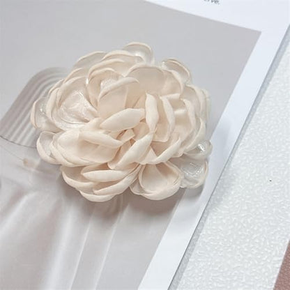9cm Wedding Fabric Flower Brooch Pin Hair Clip for Women Men Elegant Big Camellia Rose Floral Brooches Lapel Pins Dainty Holiday Party Costume Dress Accessories Jewelry - color: Beige