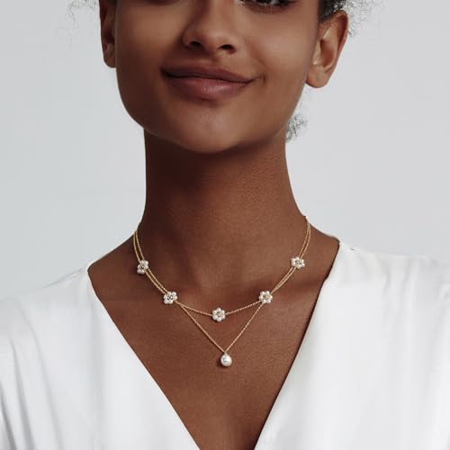 HERIER Gold Jewelry Set for Women - Dainty 14K Gold/Silver Plated Pearl Choker Necklace, Drop Earrings & Bracelets - Wedding Trendy Pearl Jewelry Gift - color: Daisy Pearl Set-Gold