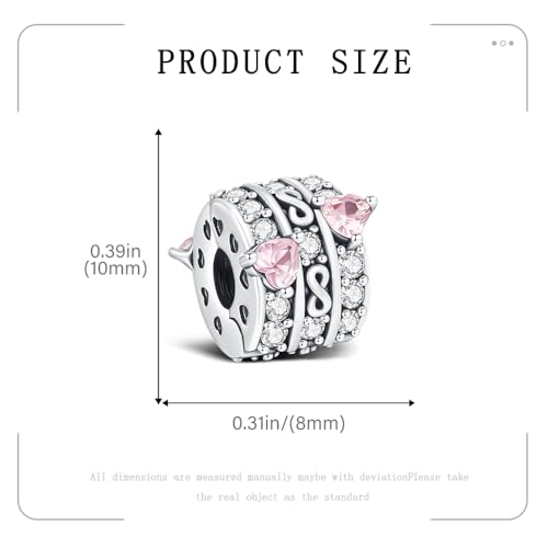 KEQ Clip Spacer Charm for Bracelet 925 Silver Pave Cubic Zirconia Clip Lock Stopper Bead Spacer For Women Bracelets Stopper Birthday Gifts European Openable Beads 2pcs - color: Pink Heart