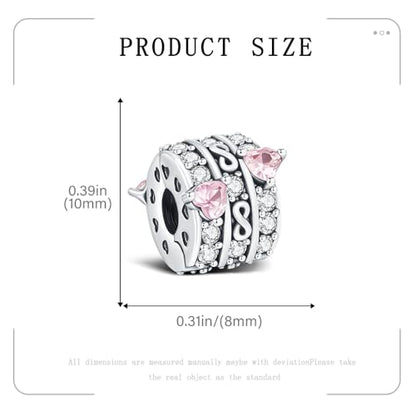 KEQ Clip Spacer Charm for Bracelet 925 Silver Pave Cubic Zirconia Clip Lock Stopper Bead Spacer For Women Bracelets Stopper Birthday Gifts European Openable Beads 2pcs - color: Pink Heart
