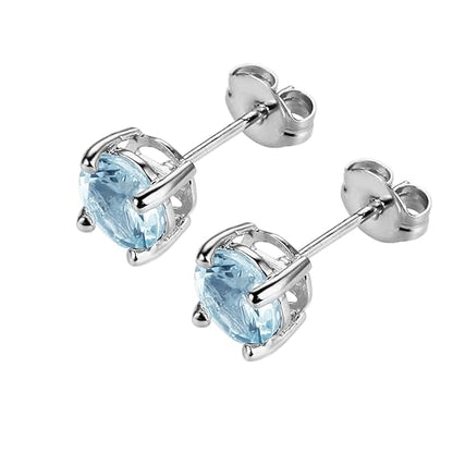 Amazon Essentials Sterling Silver Round Birthstone Stud Earrings - color: Blue Aquamarine, March