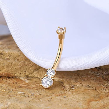 OUFER 14K Solid Gold Belly Navel Button Ring Clear 5A Cubic Zirconia Design Belly Rings Piercing Jewelry - color: 9K,gold