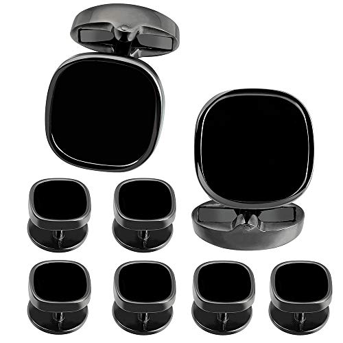 HAWSON Cufflinks and Studs for Men-Black Stone Mens Fashion Gun-Black Cufflinks and Tuxedo Shirt Studs Set for Regular Weeding Business Accessories - color: Black Stone