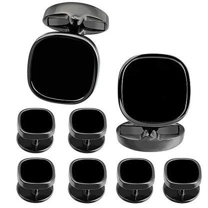 HAWSON Cufflinks and Studs for Men-Black Stone Mens Fashion Gun-Black Cufflinks and Tuxedo Shirt Studs Set for Regular Weeding Business Accessories - color: Black Stone
