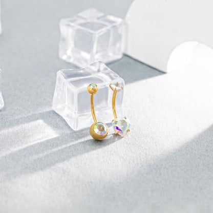 2pcs 14k Gold Filled Belly Button Rings, 14G 8mm/10mm/12mm Threaded Barbell Belly Button Piercing, Navel Ring Piercing Jewelry - color: 14K GF-2pcs-AB Heart CZ-12mm