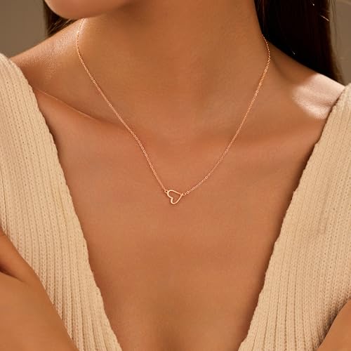 925 Sterling Silver Heart Necklaces for Women | Dainty 14K Gold Plated Open Love Heart Pendant Necklace Mother Daughter Friendship Necklaces Birthday Gifts - color: Rose Gold
