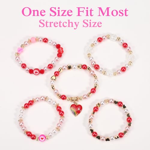 Ardorchid Halloween Bracelets for Women Pumpkin Ghost Steleton Bat Skull Beaded Stackable Stretchy Bracelet Rugby Thanksgiving Christmas Heishi Bracelets - color: Valentines -C