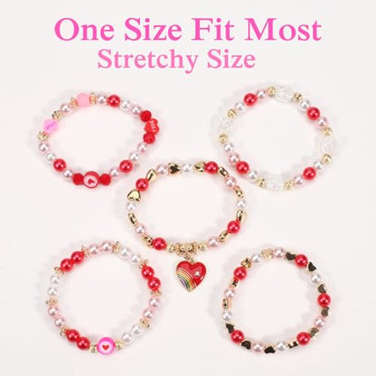 Ardorchid Halloween Bracelets for Women Pumpkin Ghost Steleton Bat Skull Beaded Stackable Stretchy Bracelet Rugby Thanksgiving Christmas Heishi Bracelets - color: Valentines -C