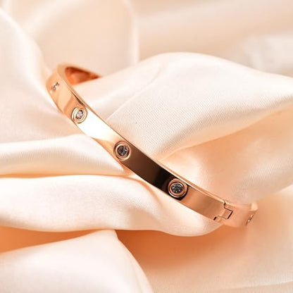 MYNENEY Womens Bracelets Stainless Steel Pave Cubic Zironia Stackable - color: 6mm-Crystal Rose Gold, size: 6.3 Inch