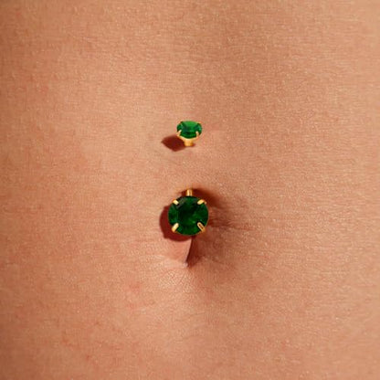 2pcs 14k Gold Filled Belly Button Rings, 14G 8mm/10mm/12mm Threaded Barbell Belly Button Piercing, Navel Ring Piercing Jewelry - color: 14K GF-2pcs-Green Round CZ-12mm