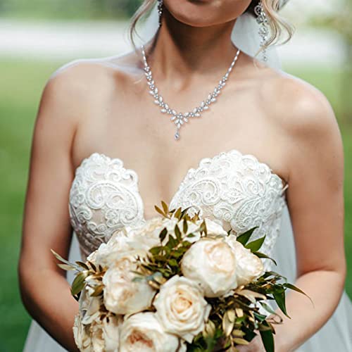Jewelry Set for Women, Cubic Zirconia Necklace Dangle Earrings & Bracelet Jewelry Set for Bride Bridesmaid Wedding Engagement Prom Party - style: Silver-Necklace+Bracelet+Earrings