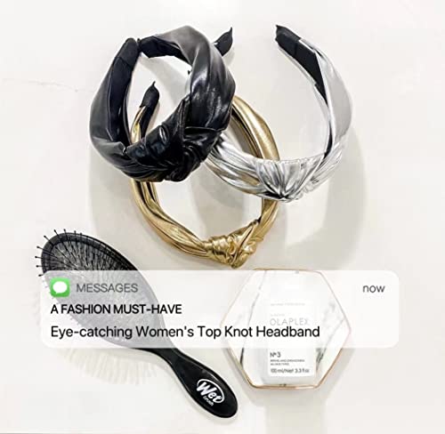 Huachi Headband, Knotted Headbands for Women Black Leather, Fashion Headbands for Women Top Knot Headband for Girls - color: 1 Pack Black - Leather