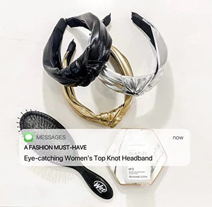 Huachi Headband, Knotted Headbands for Women Black Leather, Fashion Headbands for Women Top Knot Headband for Girls - color: 1 Pack Black - Leather