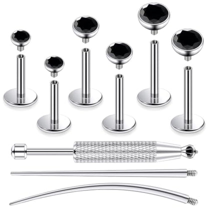 Jenxnjsjo F136 Titanium 20/18/16g Earrings Nose Lip Rings Studs Labret Medusa Tragus Helix Conch Cartilage Piercing Jewelry for Women - color: Black, size: 16g