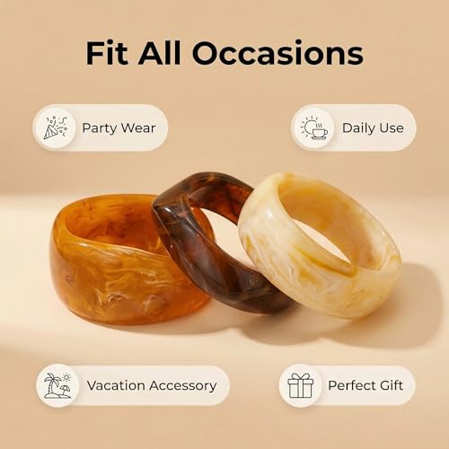 Chunky Bracelet Set for Women | 3-Pack Acrylic Resin Bangles | Brown & Colorful Statement Jewelry | Indian Style Bangle Bracelets - color: 01