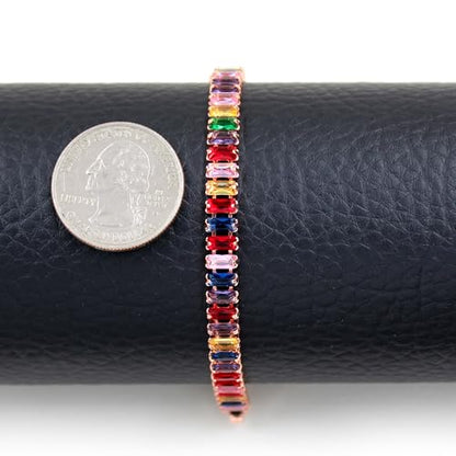 Uloveido 2.5 * 6mm Cubic Zirconia Rectangular Tennis Bracelets for Women | Classic Emerald Cut Faux Diamond Eternity Bracelet Size 6.5-7.5 Inch - color: Rose gold-multi, size: 6.5 inch