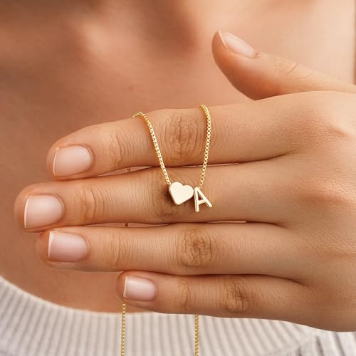 Turandoss Gold Initial Necklace for Girls Women, Letter A-Z Heart Necklace | 14K Gold Plated, Heart Initial Necklace, Gold Necklace for Women, Box Chain, Teen Girl Jewelry, Personalized Birthday Gifts - color: W