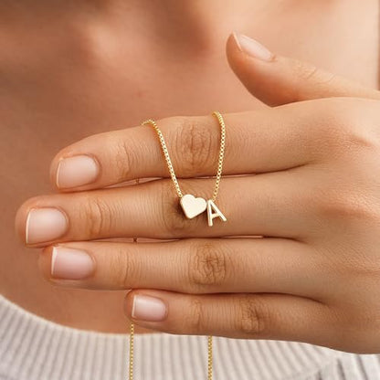 Turandoss Gold Initial Necklace for Girls Women, Letter A-Z Heart Necklace | 14K Gold Plated, Heart Initial Necklace, Gold Necklace for Women, Box Chain, Teen Girl Jewelry, Personalized Birthday Gifts - color: W